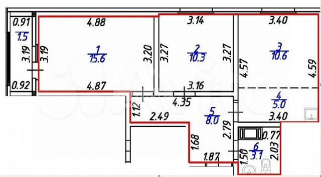 Продаётся 2-комнатная квартира, 52.6 м²