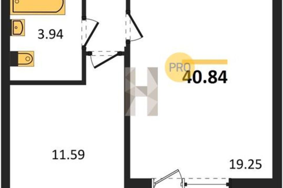 Продаётся 1-комнатная квартира, 40.84 м²