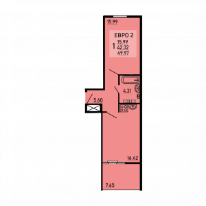Продаётся 1-комнатная квартира, 49.97 м²