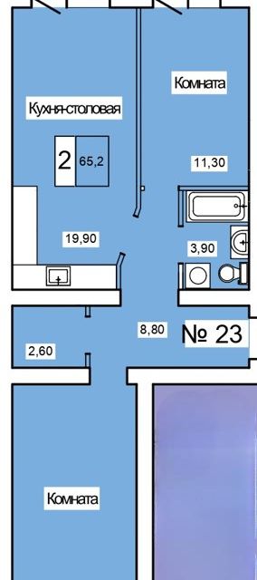 Продаётся 2-комнатная квартира, 65.2 м²