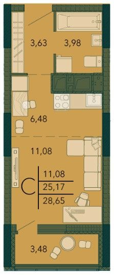 Продаётся студия, 29 м²