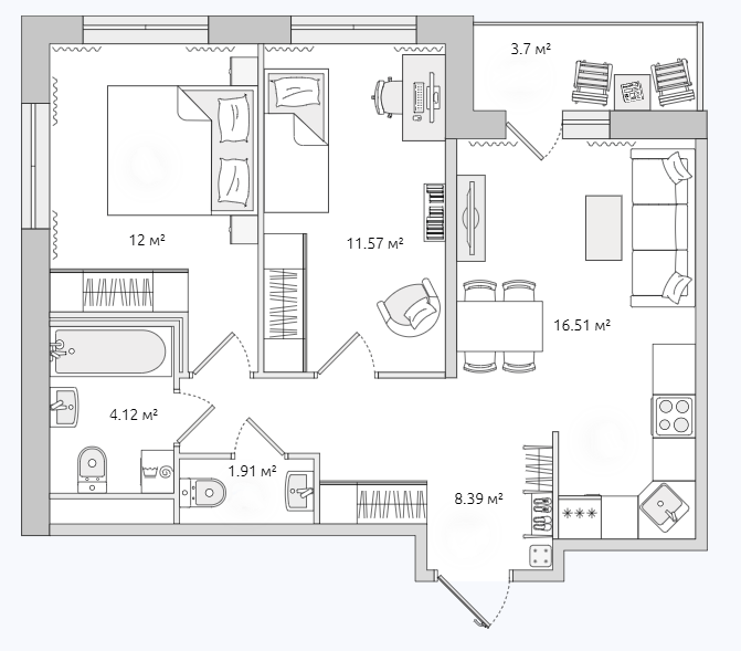 Продаётся 2-комнатная квартира, 53.1 м²