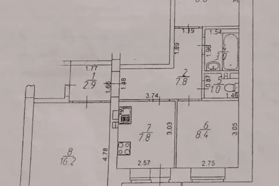 Продаётся 3-комнатная квартира, 55.9 м²