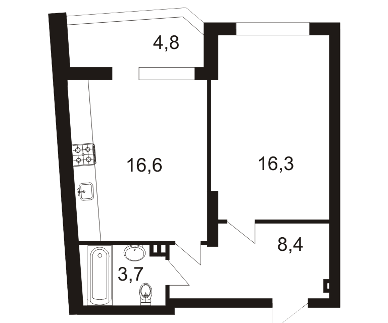 Продаётся 1-комнатная квартира, 49.5 м²