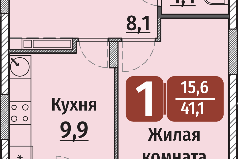 Продаётся 1-комнатная квартира, 41.2 м²