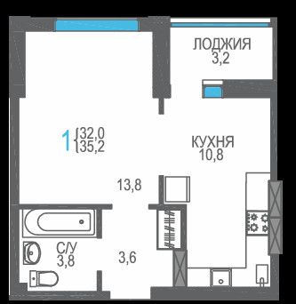 Продаётся 1-комнатная квартира, 35.2 м²
