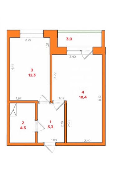 Продаётся 1-комнатная квартира, 40.5 м²