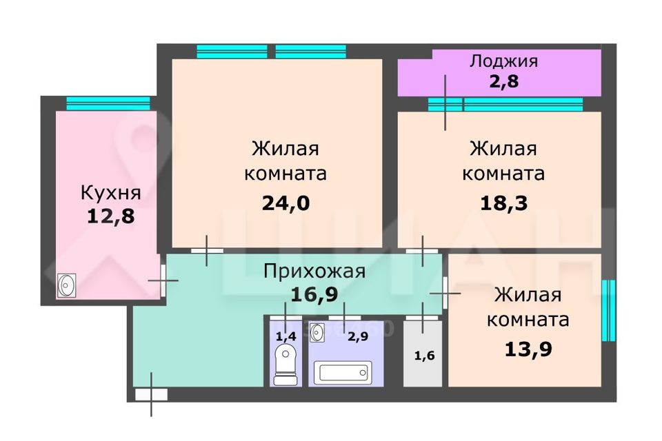 Продаётся 3-комнатная квартира, 93.6 м²