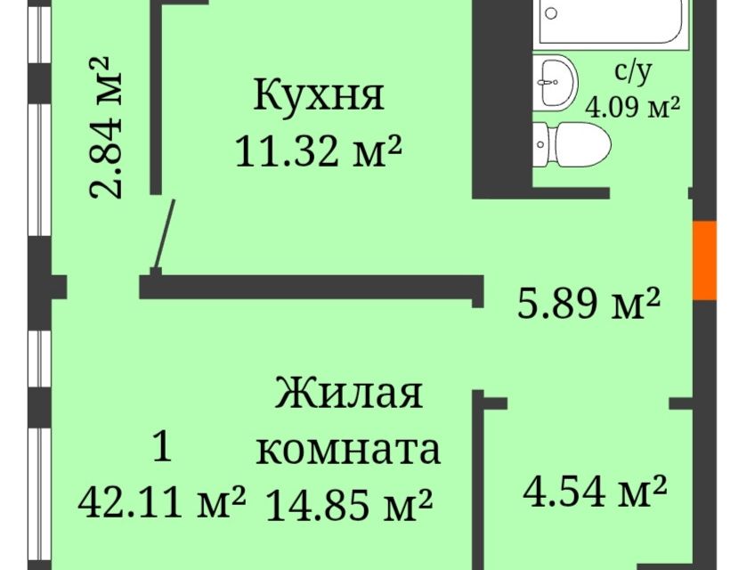 Продаётся 1-комнатная квартира, 40.2 м²