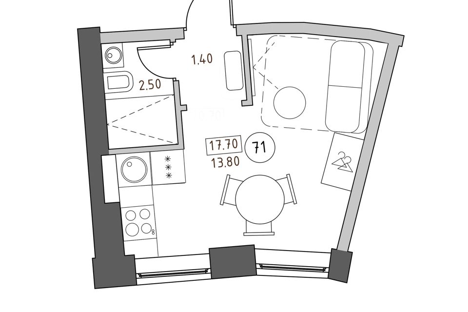 Продаётся студия, 17.7 м²