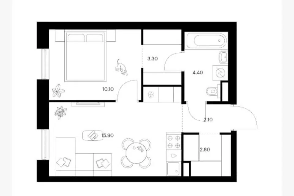 Продаётся 1-комнатная квартира, 38.6 м²