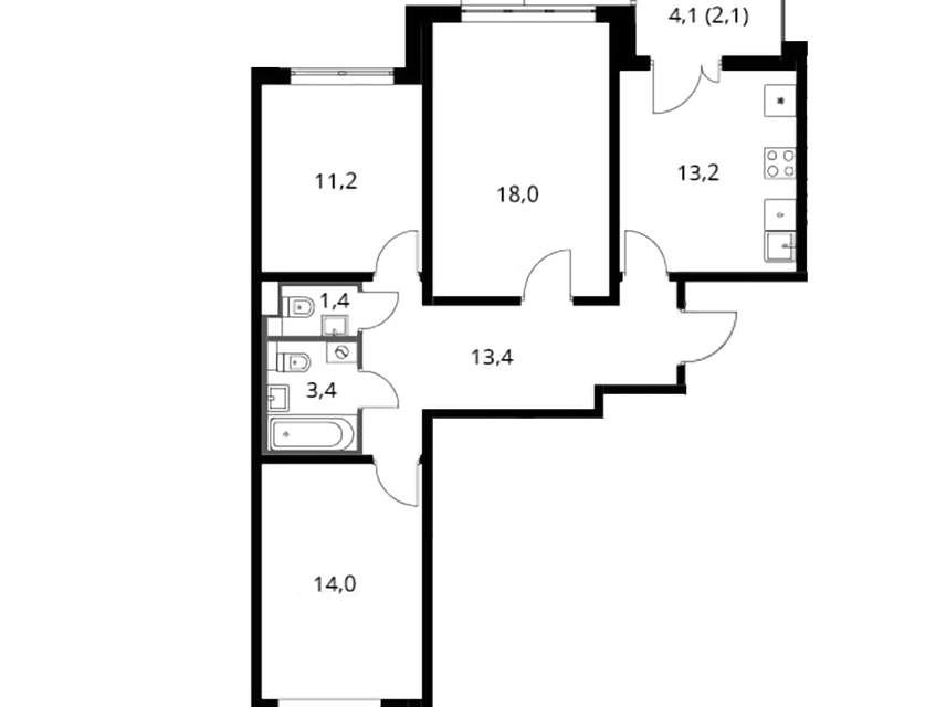 Продаётся 3-комнатная квартира, 76.7 м²