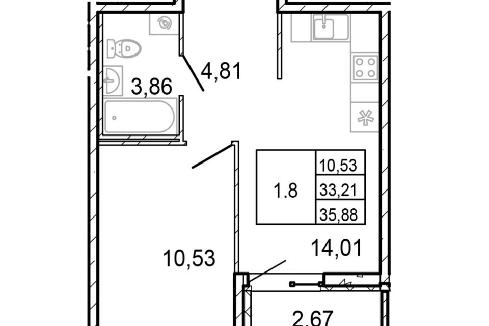 Сдаётся 1-комнатная квартира, 32.8 м²