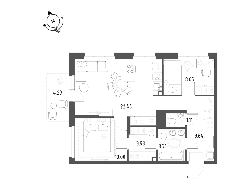 Продаётся 2-комнатная квартира, 60.3 м²
