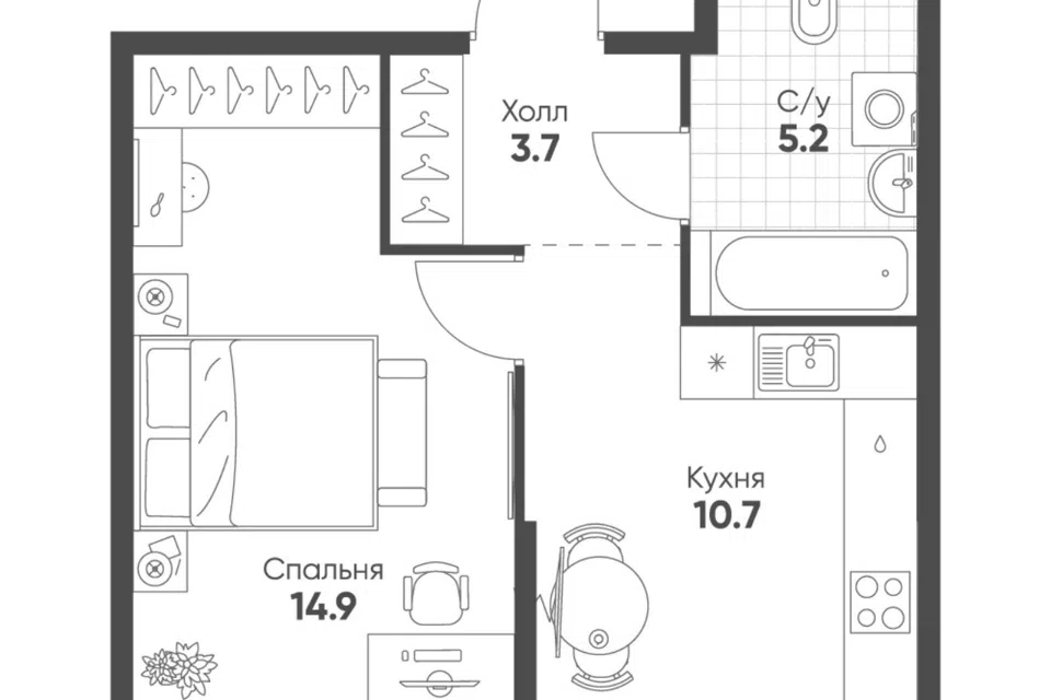 Продаётся 1-комнатная квартира, 34.5 м²