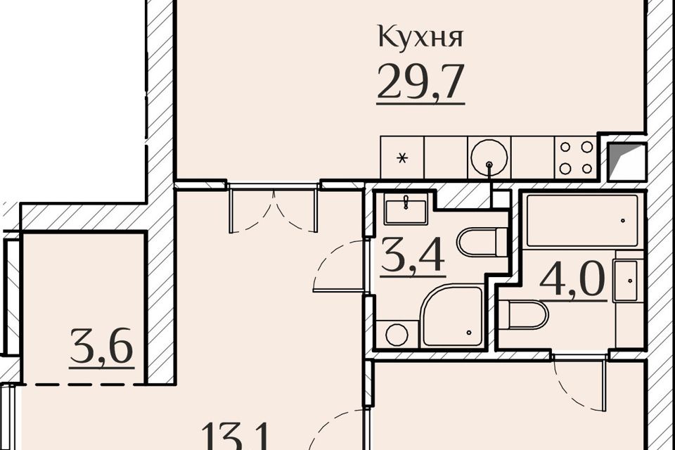 Продаётся 1-комнатная квартира, 73.5 м²