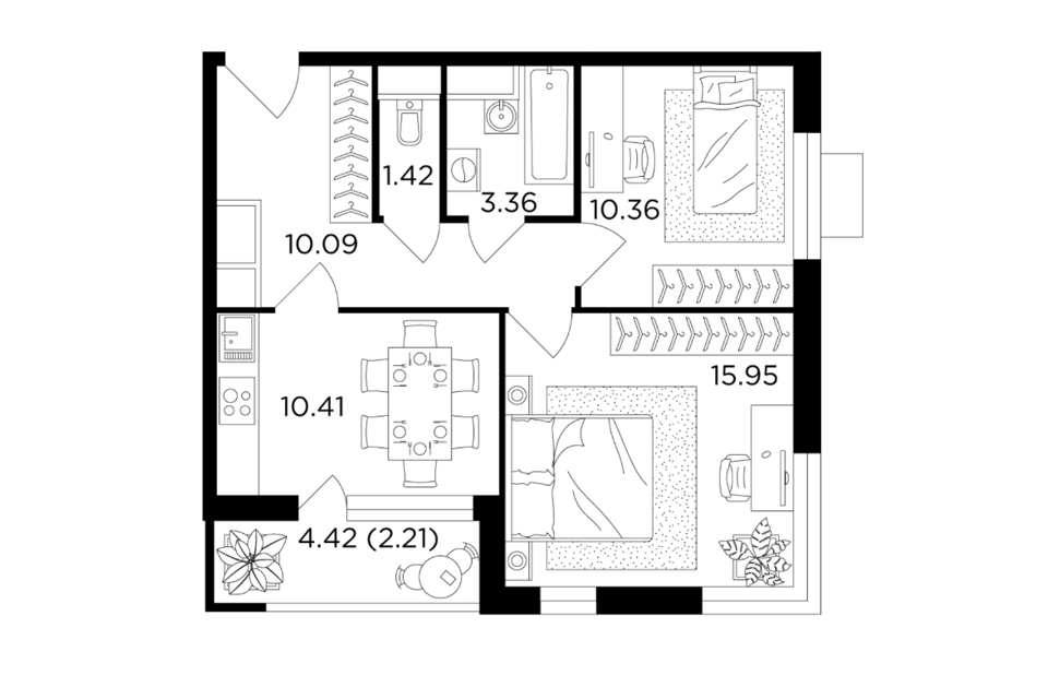 Продаётся 2-комнатная квартира, 54 м²