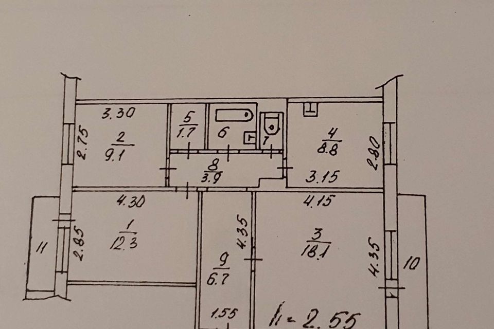 Продаётся 3-комнатная квартира, 66.2 м²