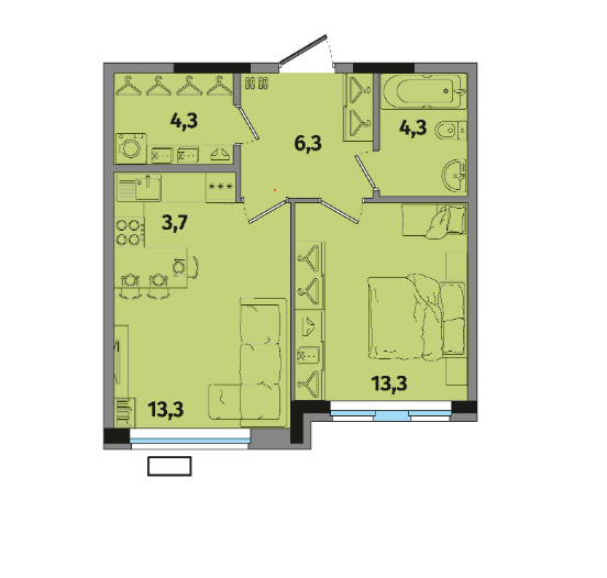 Продаётся 1-комнатная квартира, 44.7 м²