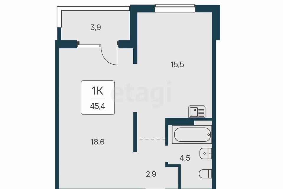 Продаётся 1-комнатная квартира, 45.4 м²