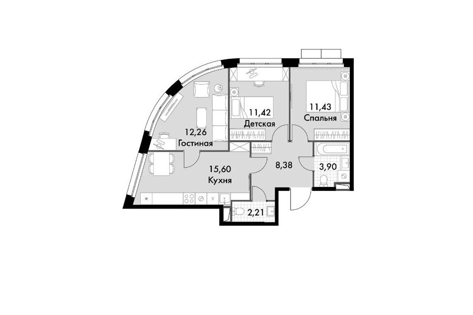 Продаётся 3-комнатная квартира, 65.2 м²