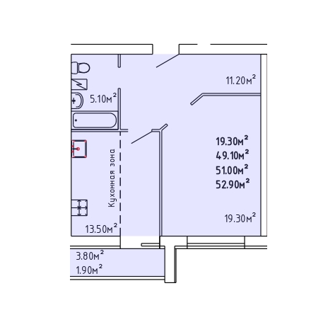 Продаётся 1-комнатная квартира, 51 м²