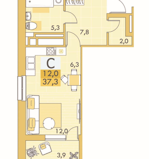 Продаётся студия, 36.4 м²
