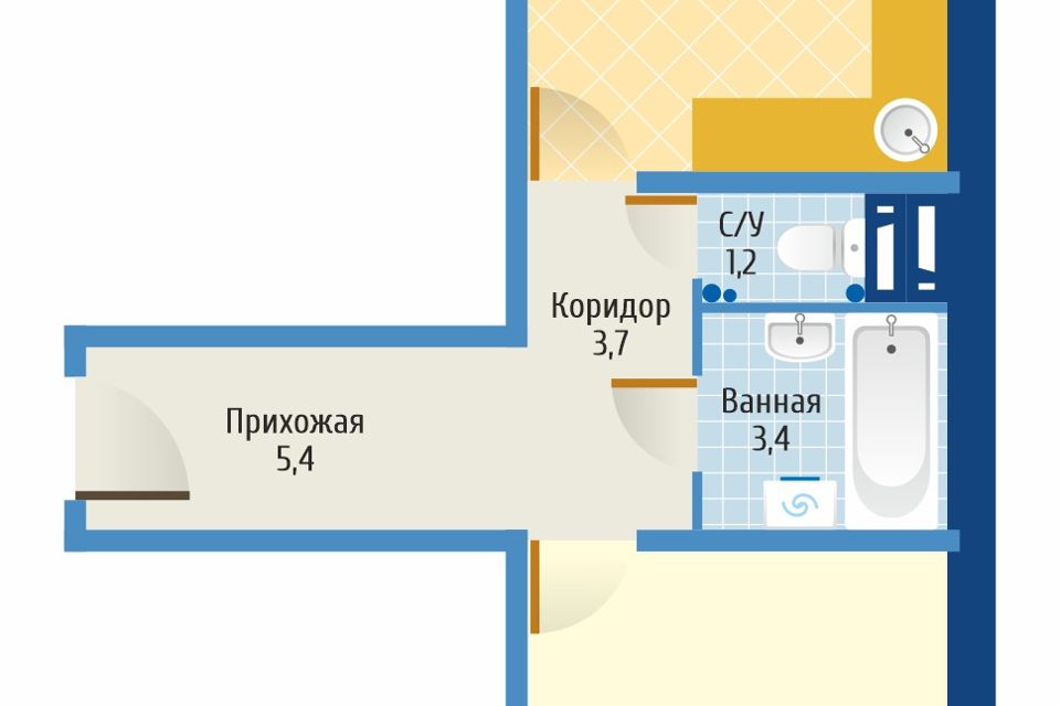 Продаётся 1-комнатная квартира, 47.6 м²