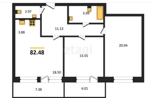 Продаётся 3-комнатная квартира, 77.4 м²