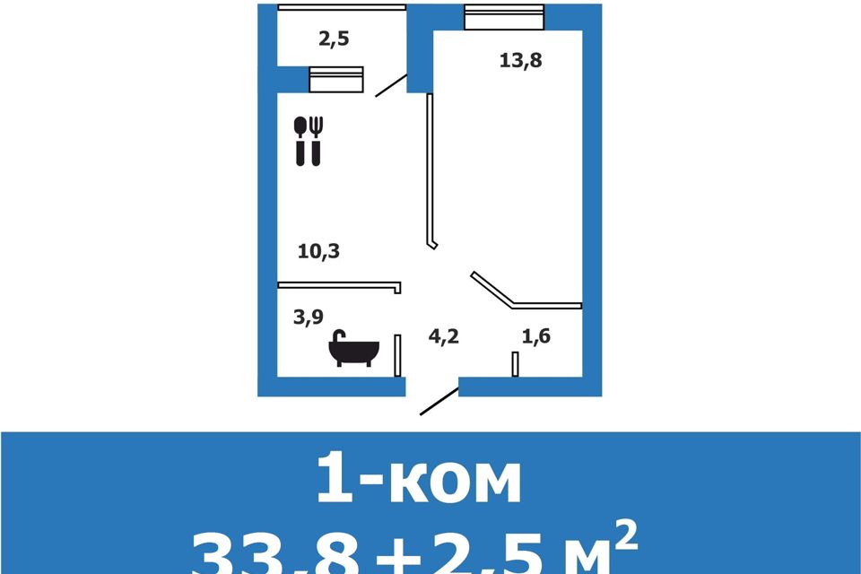 Продаётся 1-комнатная квартира, 33.8 м²