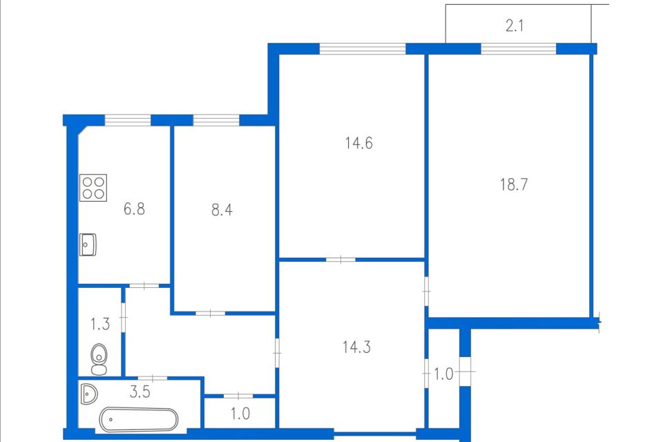 Продаётся 3-комнатная квартира, 69.6 м²