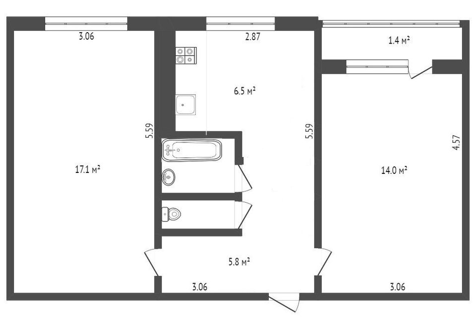 Продаётся 2-комнатная квартира, 47 м²