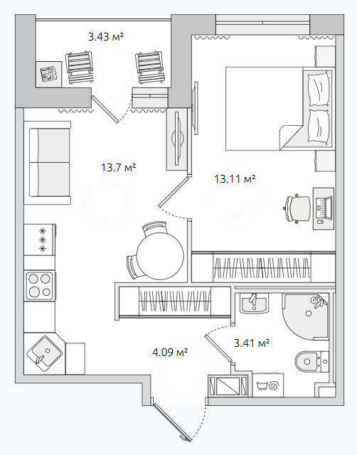 Продаётся 1-комнатная квартира, 33.6 м²