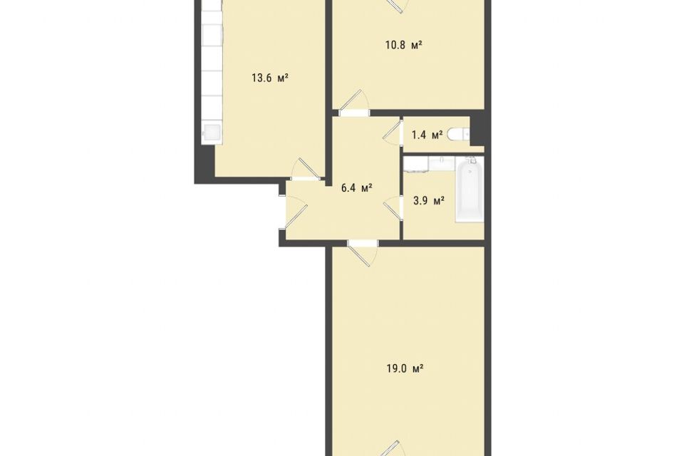 Продаётся 2-комнатная квартира, 55.1 м²