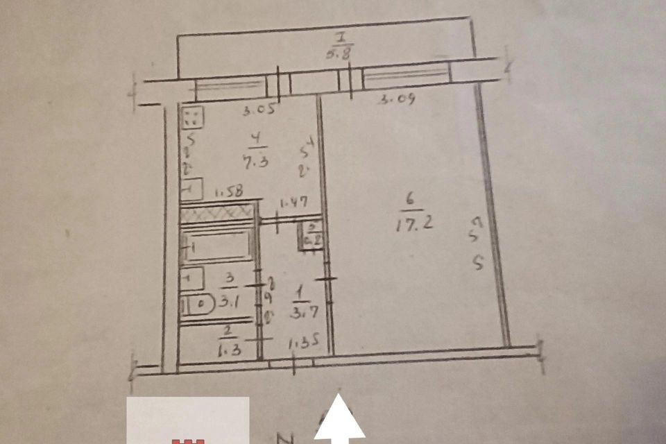 Продаётся 1-комнатная квартира, 35 м²