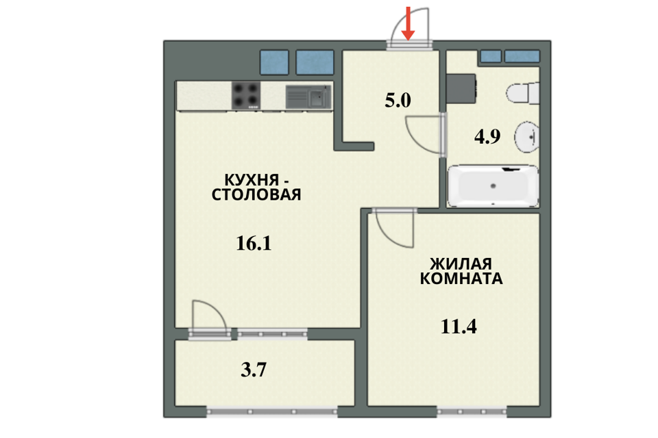 Продаётся 1-комнатная квартира, 37.2 м²