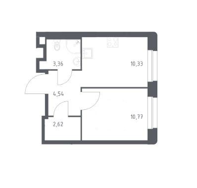 Продаётся 1-комнатная квартира, 31.62 м²