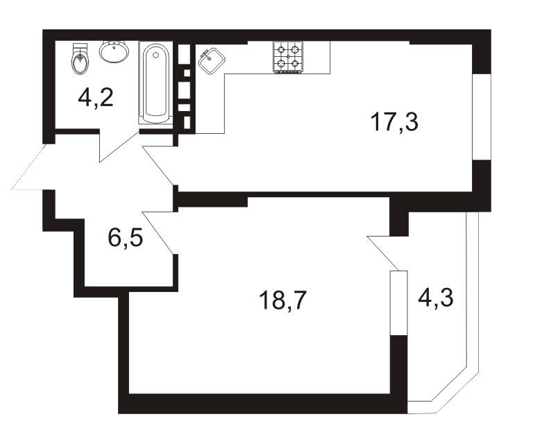 Продаётся 1-комнатная квартира, 51 м²