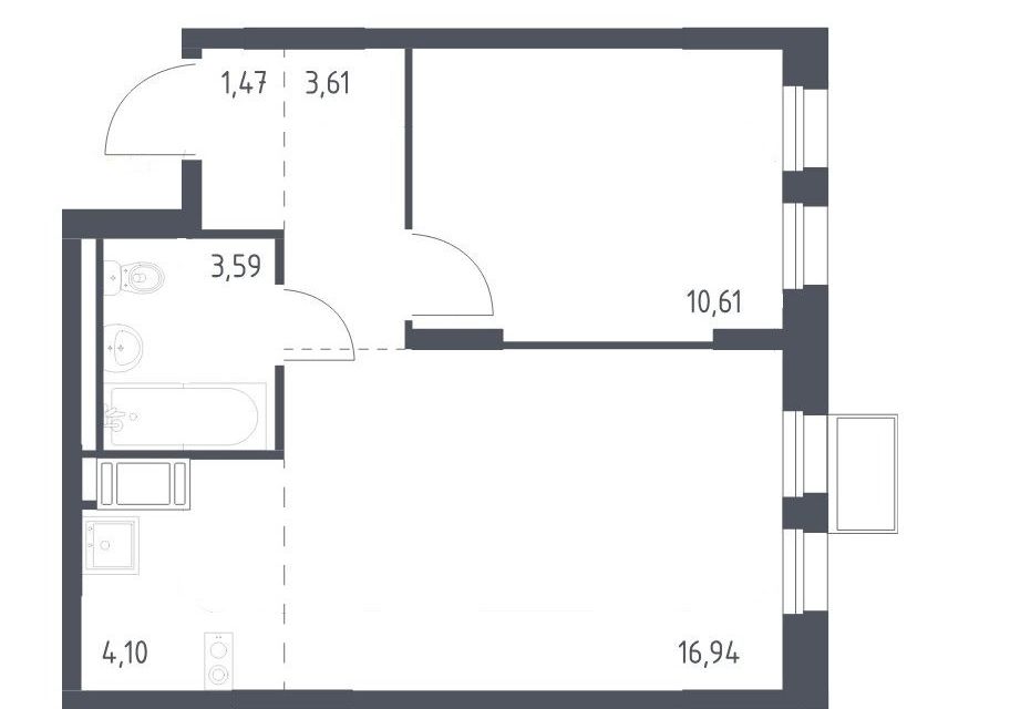 Продаётся 1-комнатная квартира, 40.31 м²