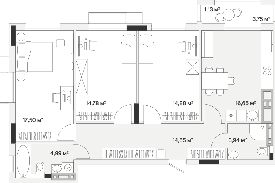 Продаётся 3-комнатная квартира, 88.4 м²