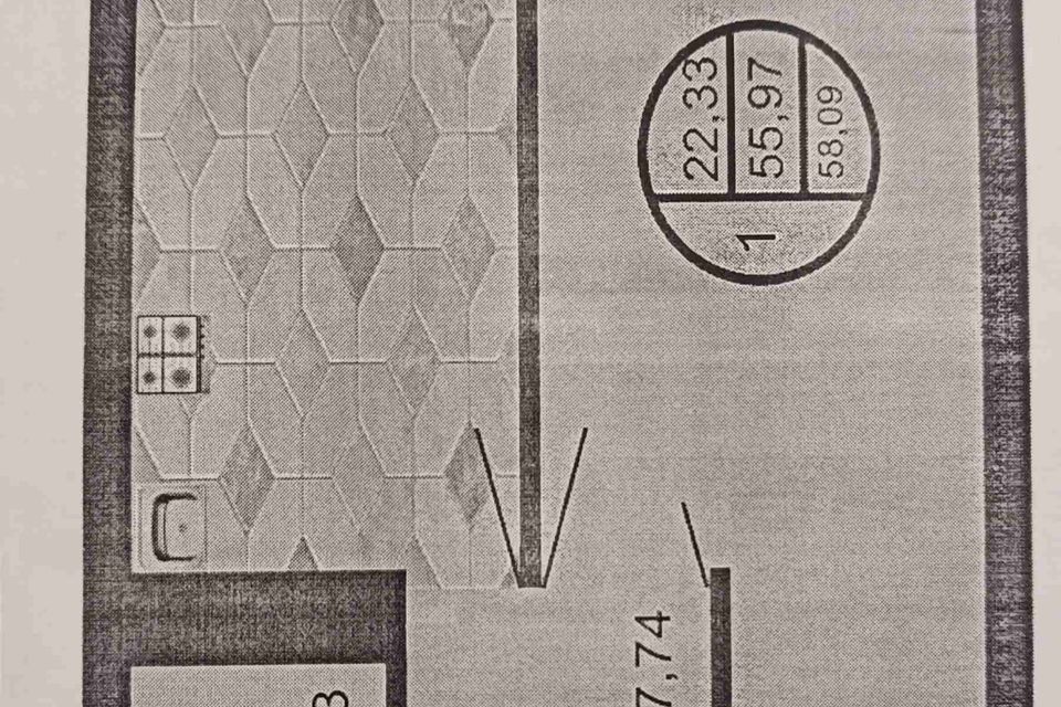 Продаётся 1-комнатная квартира, 58.09 м²