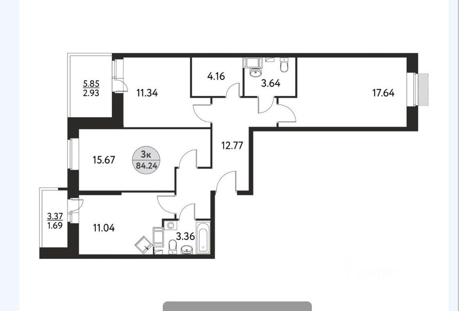 Продаётся 3-комнатная квартира, 84.2 м²