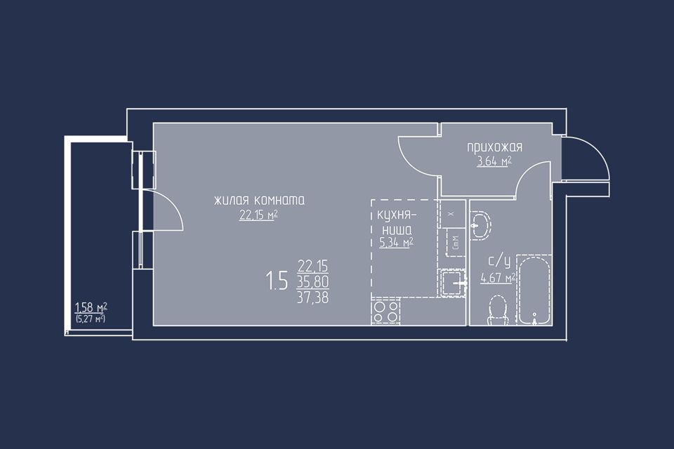 Продаётся 1-комнатная квартира, 37.1 м²