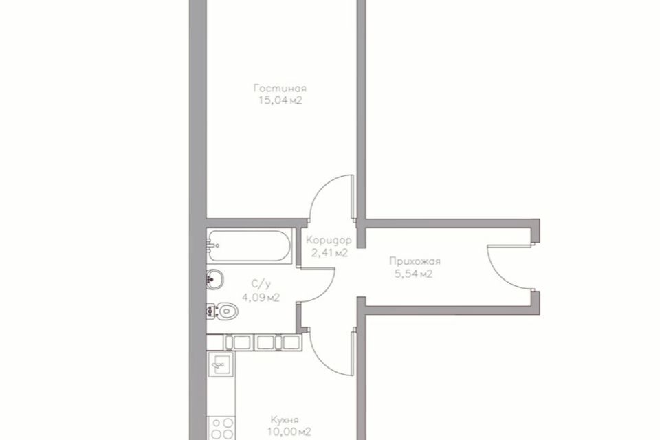 Продаётся 1-комнатная квартира, 38.55 м²