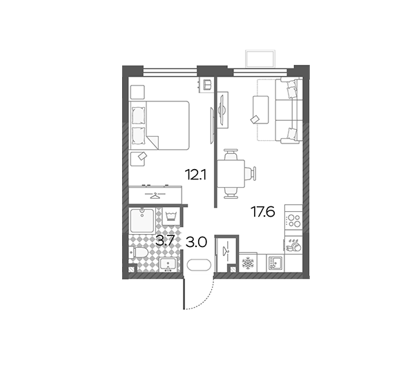 Продаётся 1-комнатная квартира, 36.4 м²