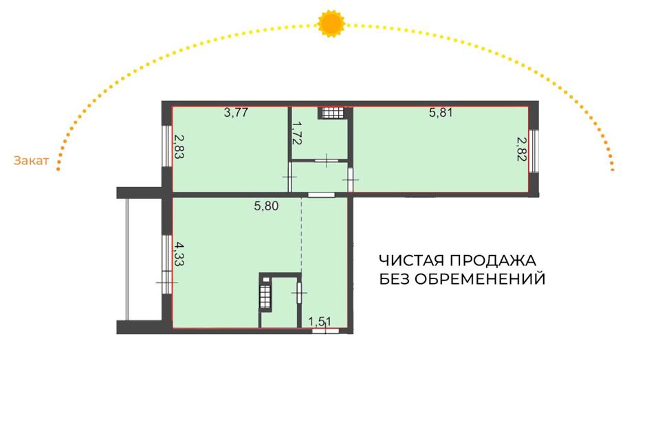 Продаётся 2-комнатная квартира, 56.2 м²