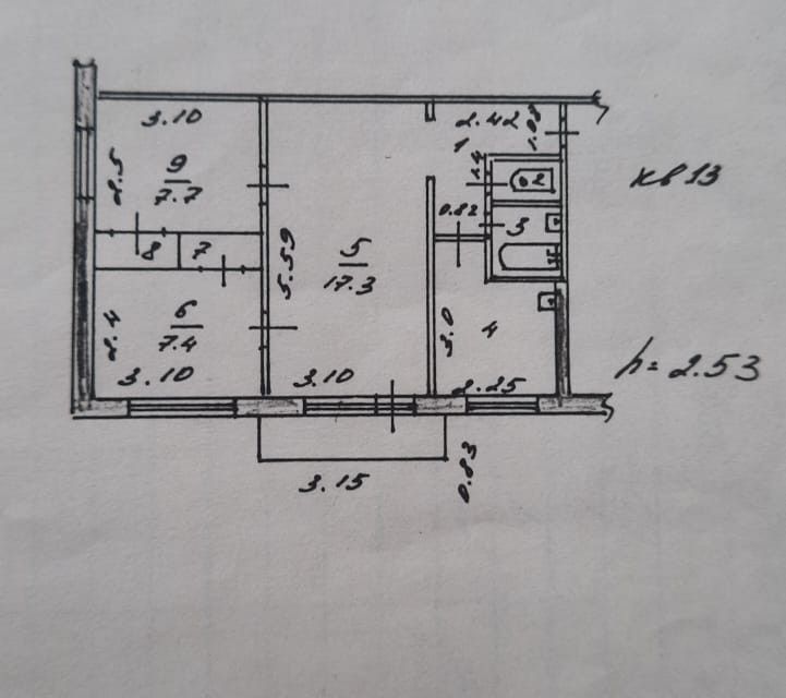 Продаётся 3-комнатная квартира, 47.5 м²