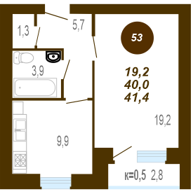 Продаётся 1-комнатная квартира, 41.4 м²