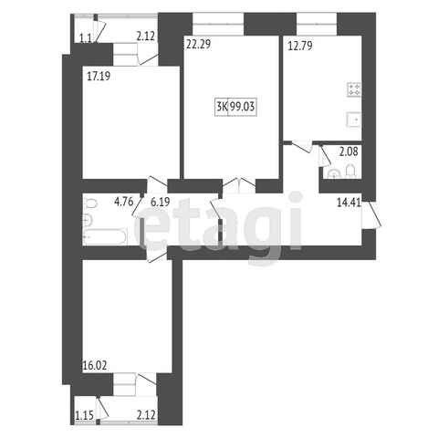 Продаётся 3-комнатная квартира, 105.33 м²