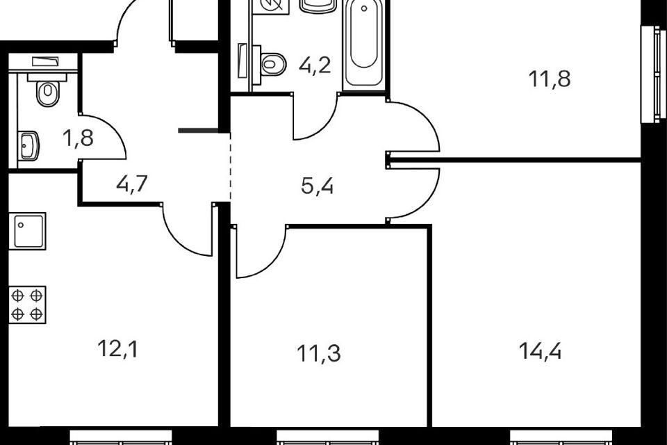 Продаётся 3-комнатная квартира, 64.4 м²